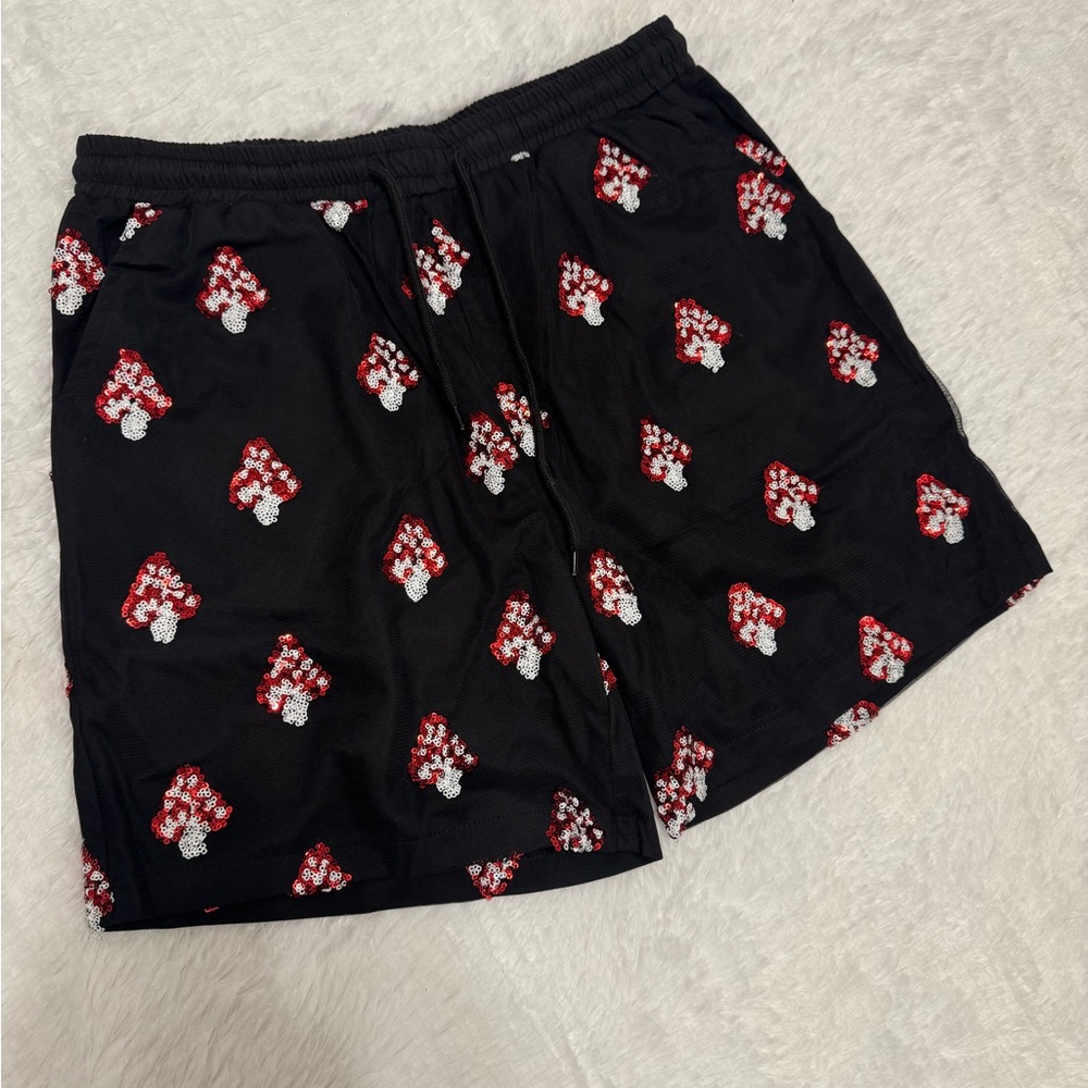 New L men’s mushroom shorts hippie rave raver festival Alice wonderland beyond